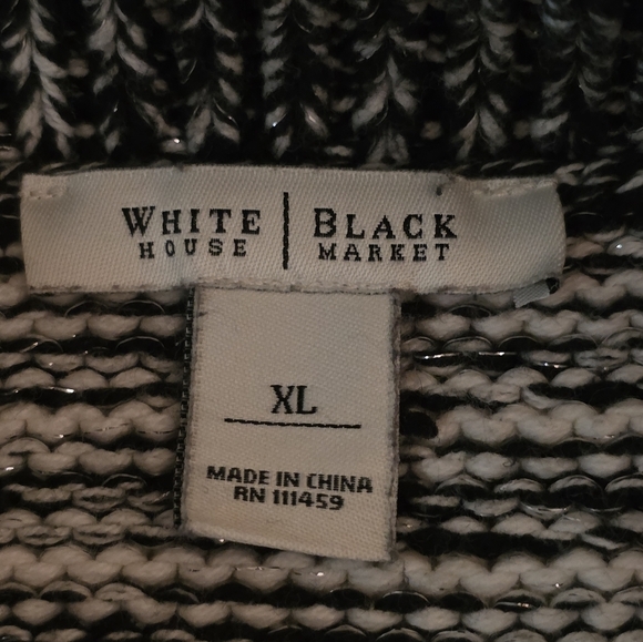 White House Black Market XL Cowl Neck Striped Sweater Black White Knit Top - Picture 5 of 6
